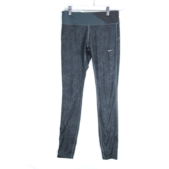 Nike Pants - Nike Running Dri-Fit Printed Leggings Womens Size Small Gray Stretch Zip Pocket